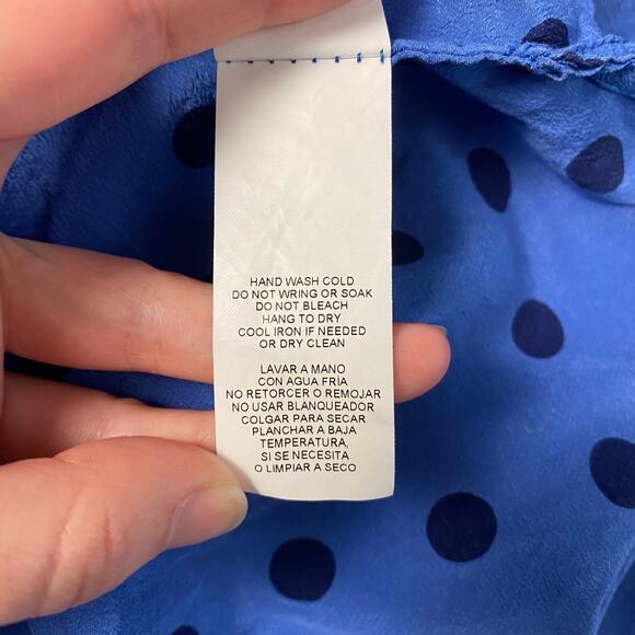 Joe Fresh Blue Polka Dot Silk Blouse Top Size M Business Casual Preppy - Picture 7 of 10
